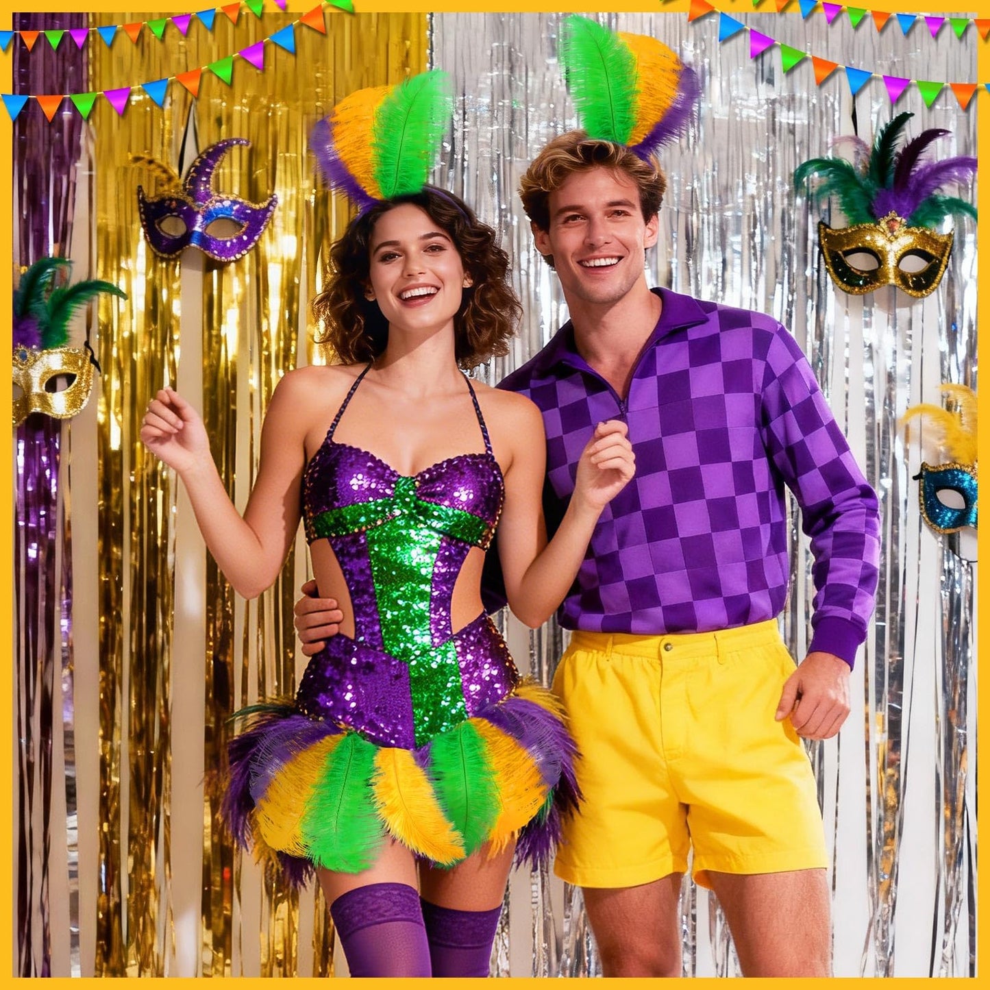 MARFOREVER 24 Pcs Mardi Gras Feathers for Crafts 10-12 Inches Natural Green Gold Purple Feathers for DIY Craft Dream Catcher Carnival Costume Mardi Gras Party Decorations Supplies