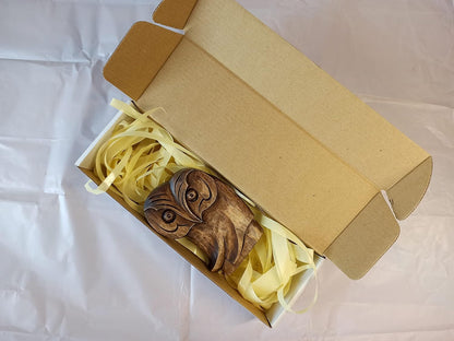 mik-Dyzayn 5 Inch Owl Figurine | Abstract Wood Carving Owl Gifts | Modernist Sculpture, Brown
