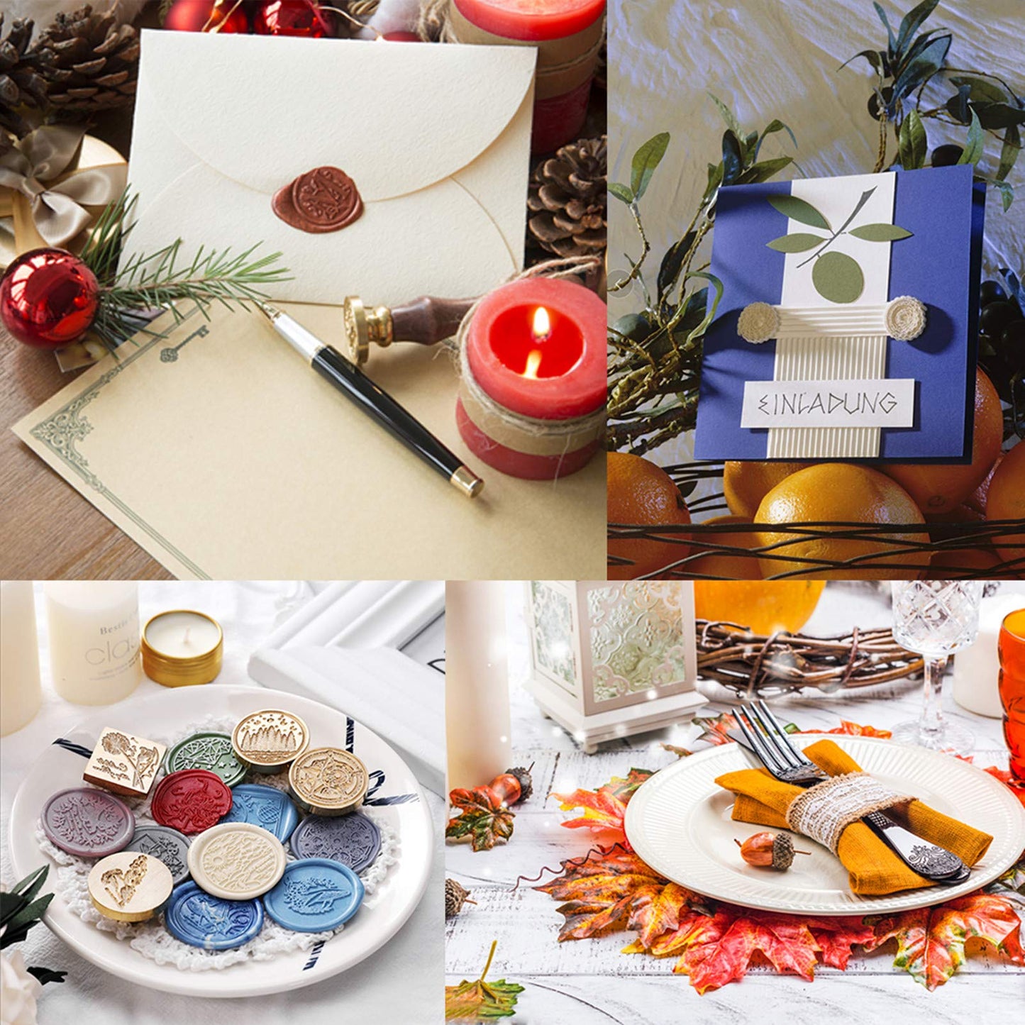 CRASPIRE Cherry Blossom Stars Wax Seal Stamp Rectangle Removable Brass Head with Wooden Handle for Wedding Invitations & Gift Wrap