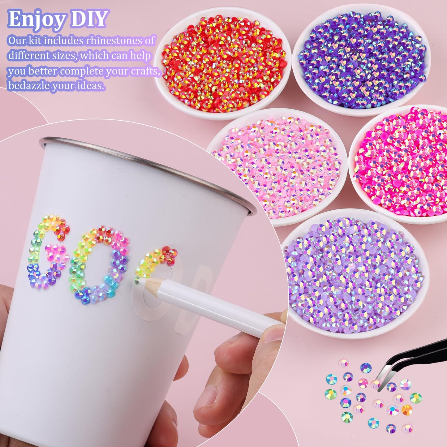 18000Pcs Resin Jelly Rhinestones for Bedazzling, Mixed-Color 4mm Flatback Gems for Diamond Art, Bedazzler Kit with 3Pcs 10ml B7000 Jewelry Glue for DIY Crafting Crafts Book Shoes Nail Art