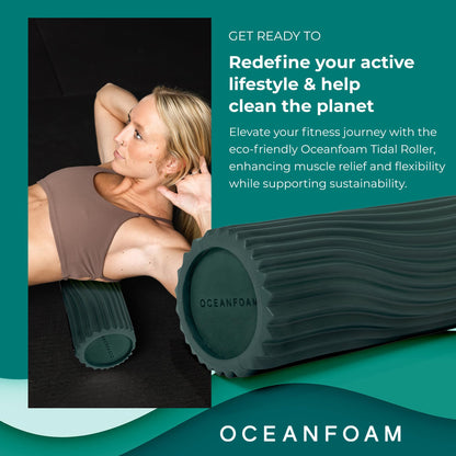 Oceanfoam Tidal Roller - Black Marbled - Muscle Massage Foam Roller for Back Pain & Stretching - Firm and Ergonomic Wide Wave Textured - Yoga, Athletics, & Wellness - Full Size, 20" x 5"