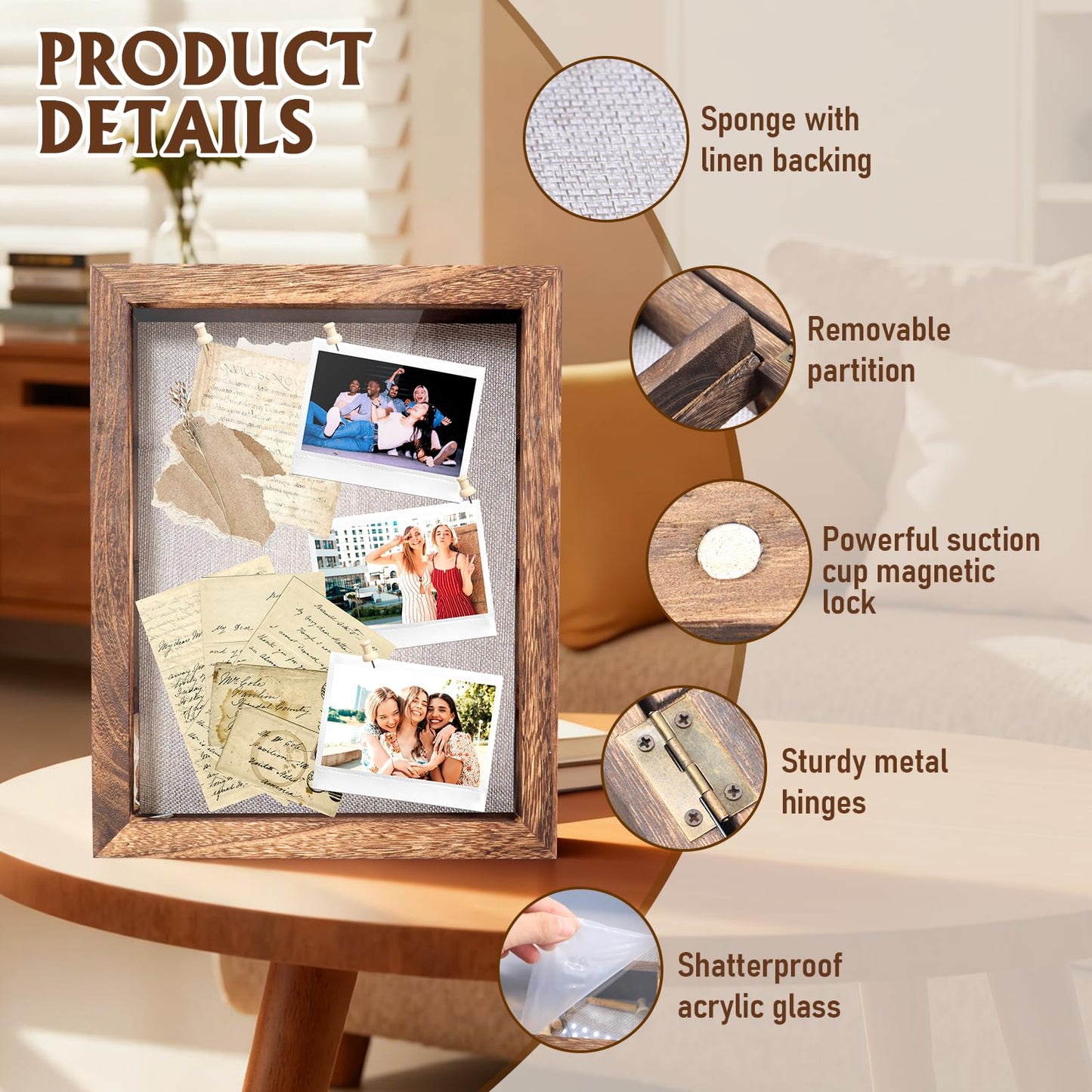 Shadow Box 14x11 Brown Picture Frames Display Cases with LED Light,Memory Keepsakes Boxes with 4 Removable Trinket Shelf,for Anniversary Wedding Baby Graduates Memorial Collect Deep Brown