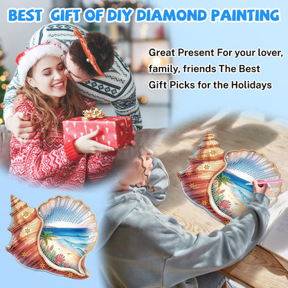 Bowetile Summer Diamond Art Hanging Kits for Adults, Diamond Art Suncatchers Conch Shell, 5D Special Shape Diamond Painting Beach Pendant Window Ornament Gifts for Home Wall Door Garden Decor