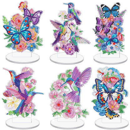 Cinnvoice 6 Pcs Diamond Art Tabletop Decorations Diamond Painting Centerpieces Dragonfly DIY Flower Desktop Art Ornaments for Table Tabletop Decor (Vertical Butterfly)