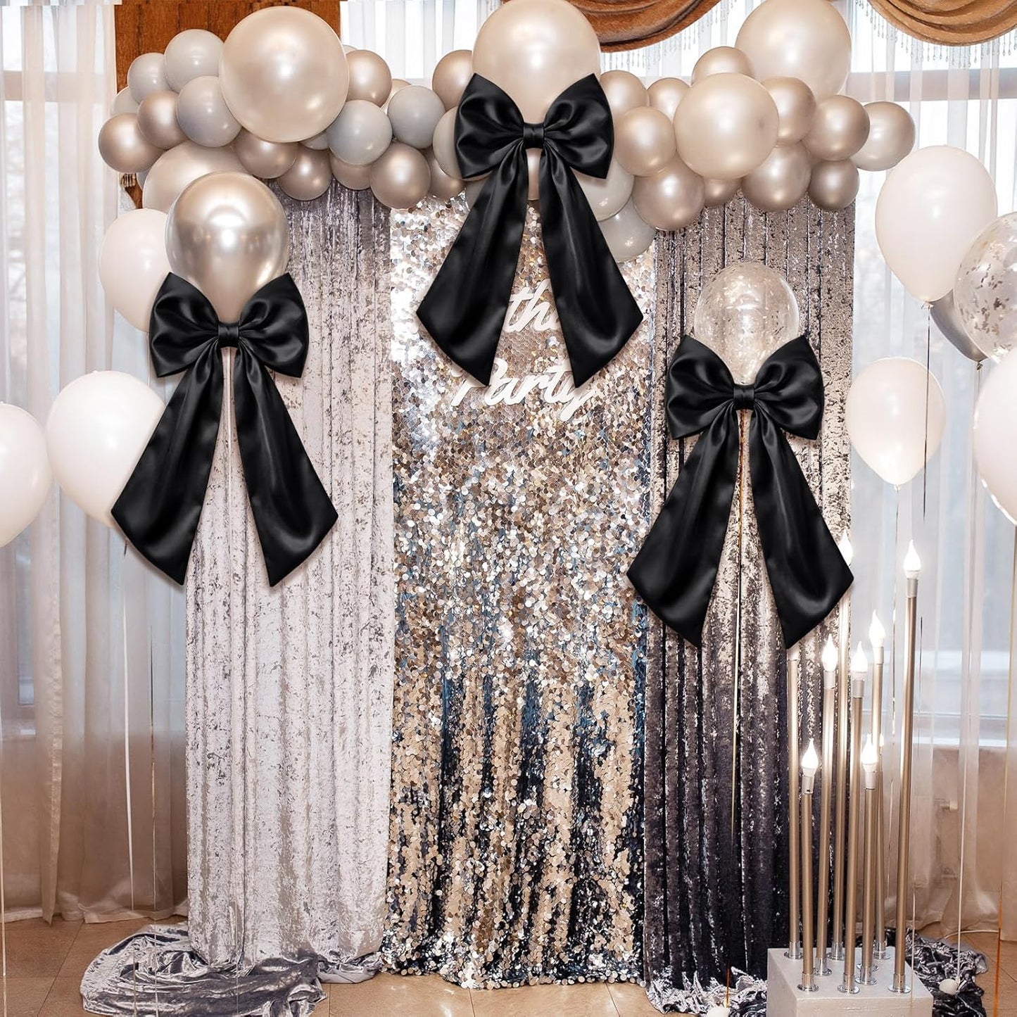Suncalla Large Satin Bow Decorations - 3 Pcs 2 FT Wall Decor for Weddings, Birthdays & Parties | Black