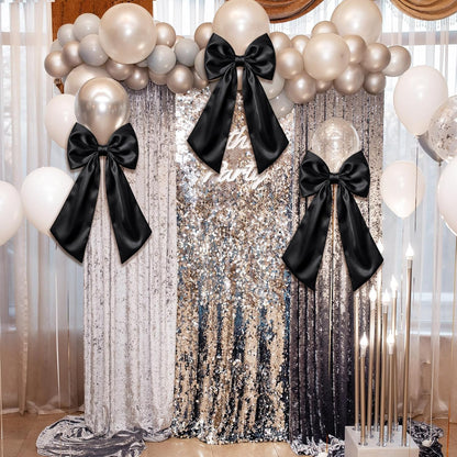 Suncalla Large Satin Bow Decorations - 3 Pcs 2 FT Wall Decor for Weddings, Birthdays & Parties | Black