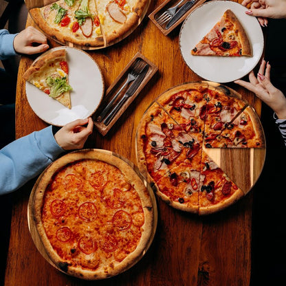 Patelai 10 Pack 12" Acacia Wooden Round Cutting Boards Bulk 0.6 Inch Thick Round Charcuterie Board Smooth Surface Multipurpose Chopping Serving Tray for Pizza Fruit Vegetables Bread