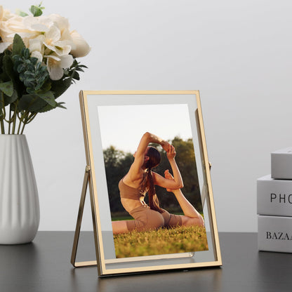 YiPinYin Gold 5x7'' Floating Frame Set of 2, For Photo Sizes 3.5x5'', 4x6'', 5x7'', Luxury Modern Gold Metal Frames for Tabletop/Shelf, Wedding, Birthday, Home or Office Decoration