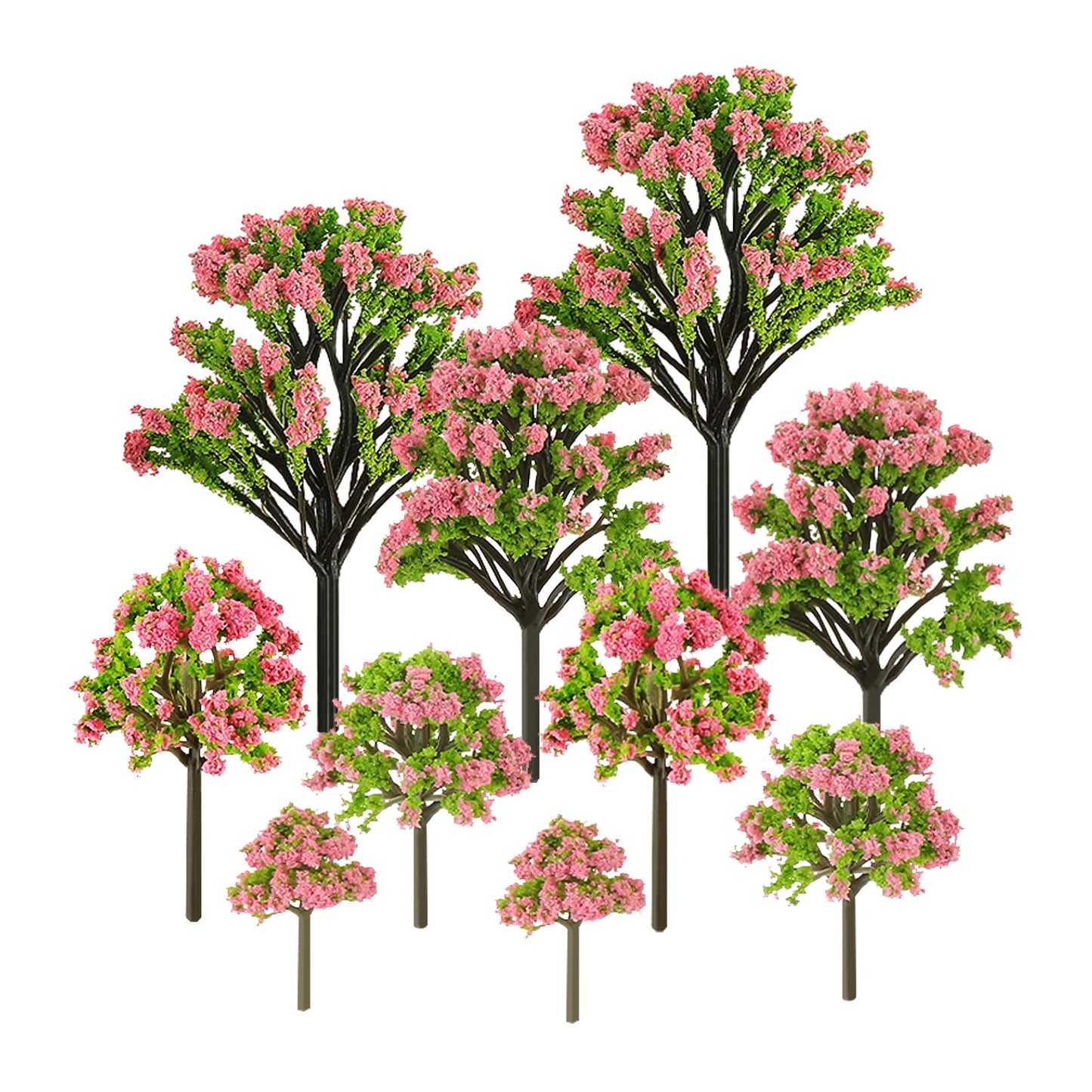 Yetaha 10 Pcs Pink Flower Model Trees, Miniature Fairy Garden Tree Plants Ornament Mini Artificial Flower Tree for Architecture Model Railway Train Scenery Moss Bonsai Micro Landscape Dollhouse Decor