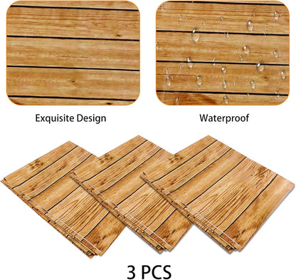PHOGARY 3PCS Wood Grain Tablecover, Rectangular Tablecloth for Rustic Wedding Baby Shower Decoration