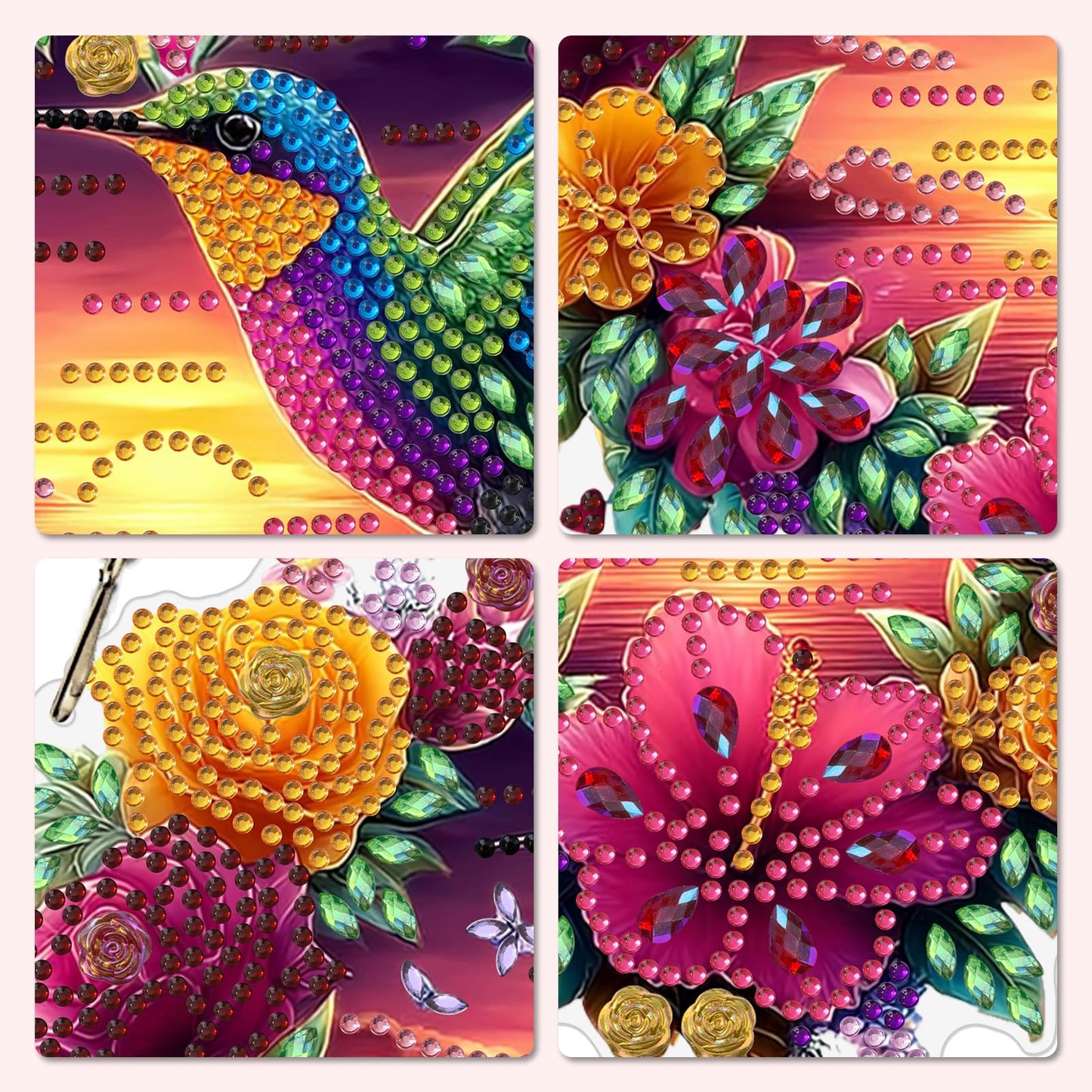 MXJSUA Flowers Hummingbird Diamond Art Hanging Kits for Adults Beginners, Crystal Diamond Suncatchers, Special Shape Diamond Painting Pendant Window Ornament Gifts for Home Garden Door Wall Decor
