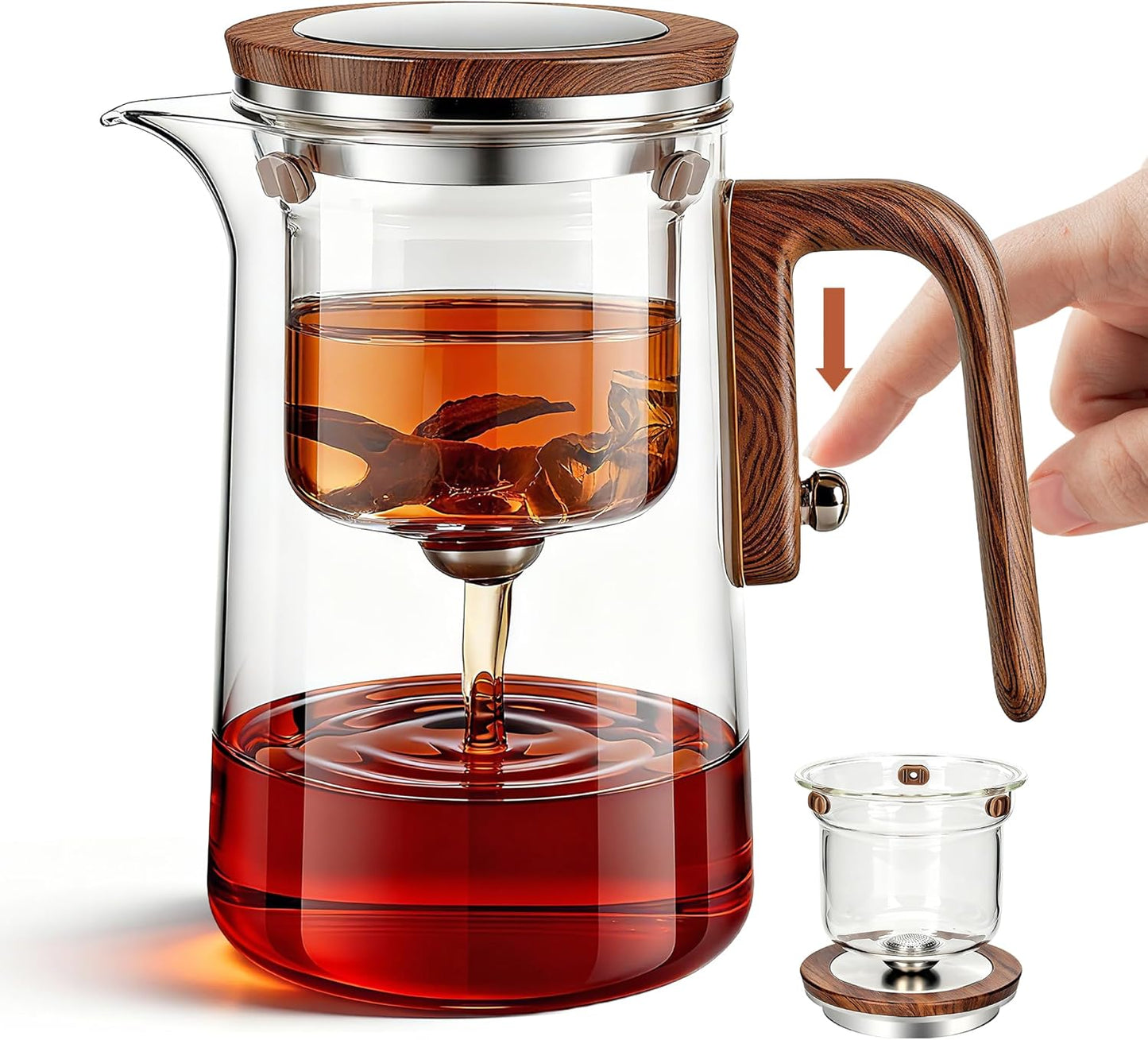 27.05 oz MACTANO Enchant Series Glass Magic Teapot with Magnetic Infuser, Modern Personal Tea Pot for Loose Leaf Tea