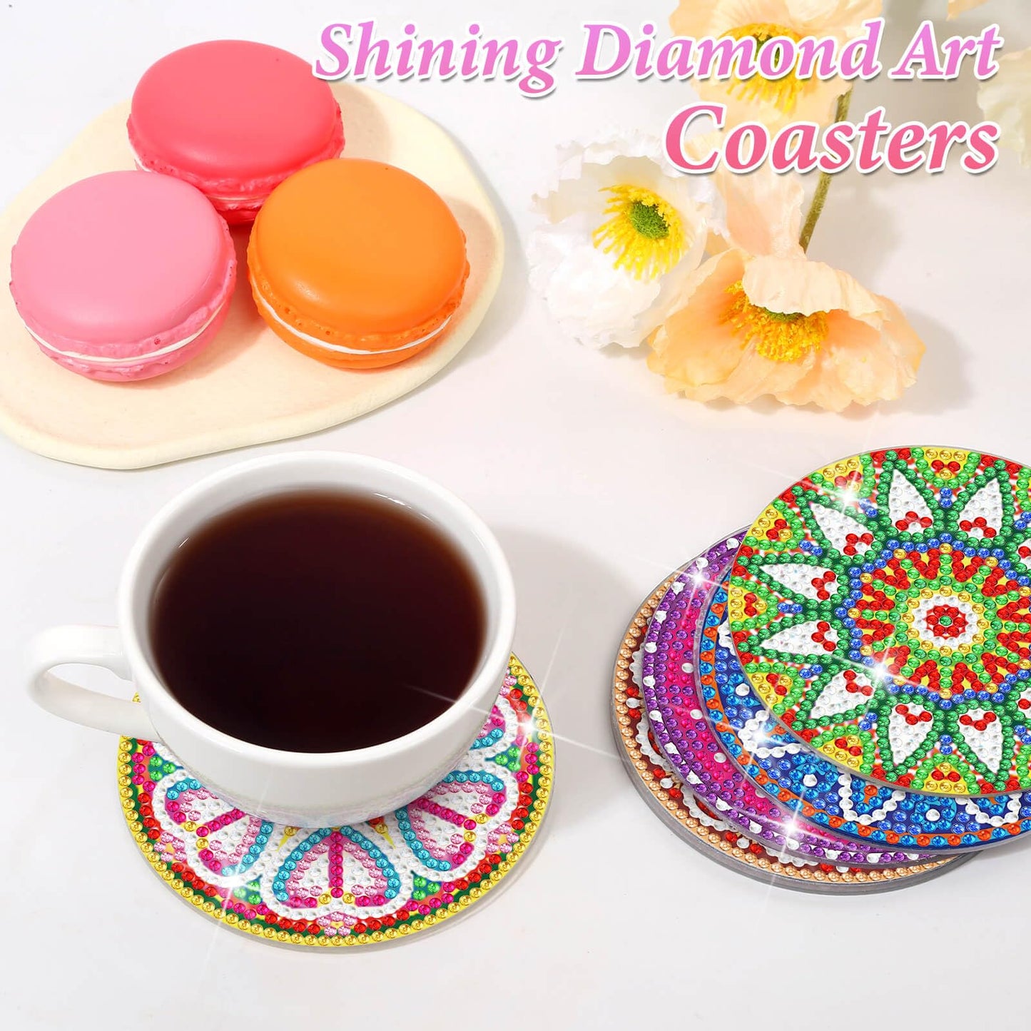 Billbotk Diamond Painting Coasters Kit, 10 Pieces Mandala Diamond Art Coasters with Holder, DIY Diamond Arts and Crafts for Adults