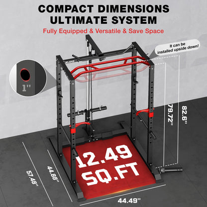 JELENS S11 Power Cage, 2000LB Multi-Function Power Rack with LAT Pulldown, Squat Rack with Adjustable Pulley System and Training Attachments, Weight Rack for Home Gym