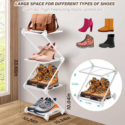 Small White 4 Tier Vertical Shoe Rack Shelf - Metal Tall Shoe Organizer for Entryway, Bedroom, Living Room - Space