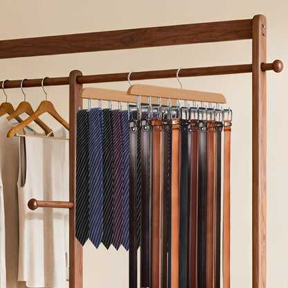 Cycleacc Tie Rack Hanger for Closet, 2 in 1 Belt Tie Hangers with 20 Folding Hooks, 360 Degree Rotating Wooden Tie Holder Organizer for Men Ties Belts Scarves Tank Tops Accessories, Wood (1 Pack)