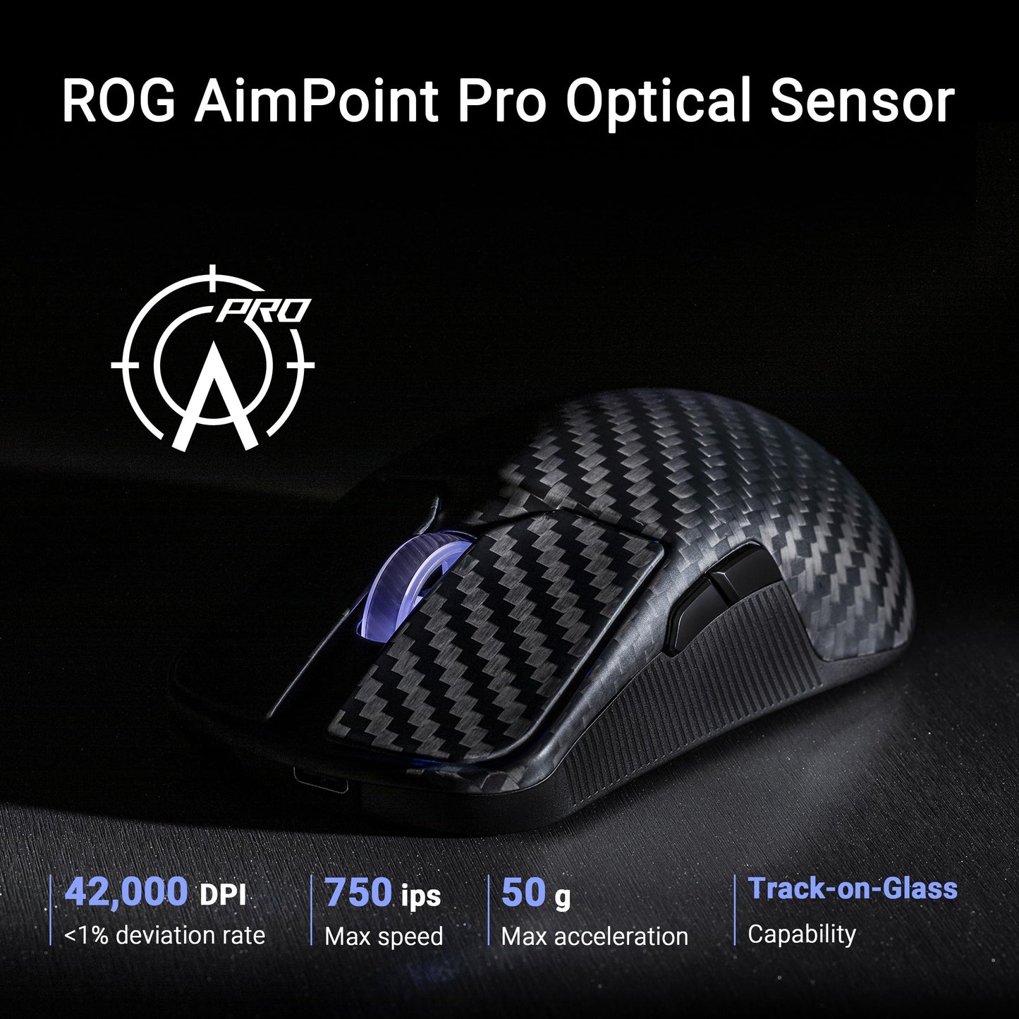 ASUS ROG Harpe Ace Extreme Wireless Esports Gaming Mouse – Carbon Fiber Build, 47g Lightweight, Tri-Mode Connectivity, 42K DPI, up to 70Hr Battery, Glass Skates, Pro-Approved, PC/Mac Support - Black