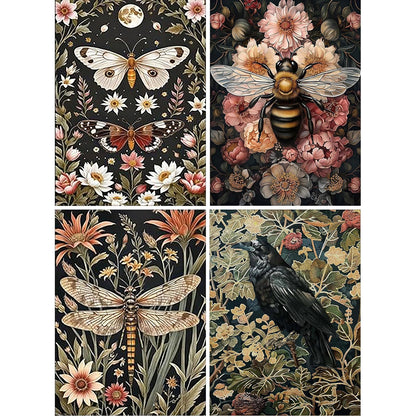 Diamond Painting Kits for Adults - 4 Pack Dragonflies, Butterfly, Bees, Bird DIY 5D Diamond Art Kits Full Drill Diamond Dots Paintings with Diamonds Gem Art and Crafts Home Decor 12x16inch