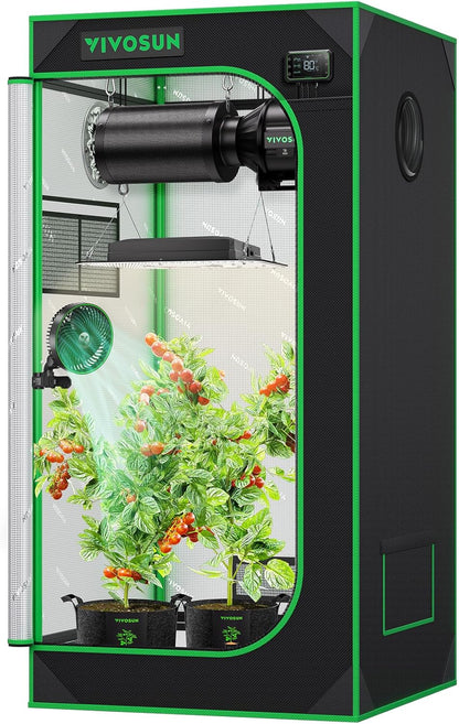 VIVOSUN 2x2 Grow Tent - High Reflective Mylar with Observation Window & Floor Tray | 24"x24"x48" for Hydroponics