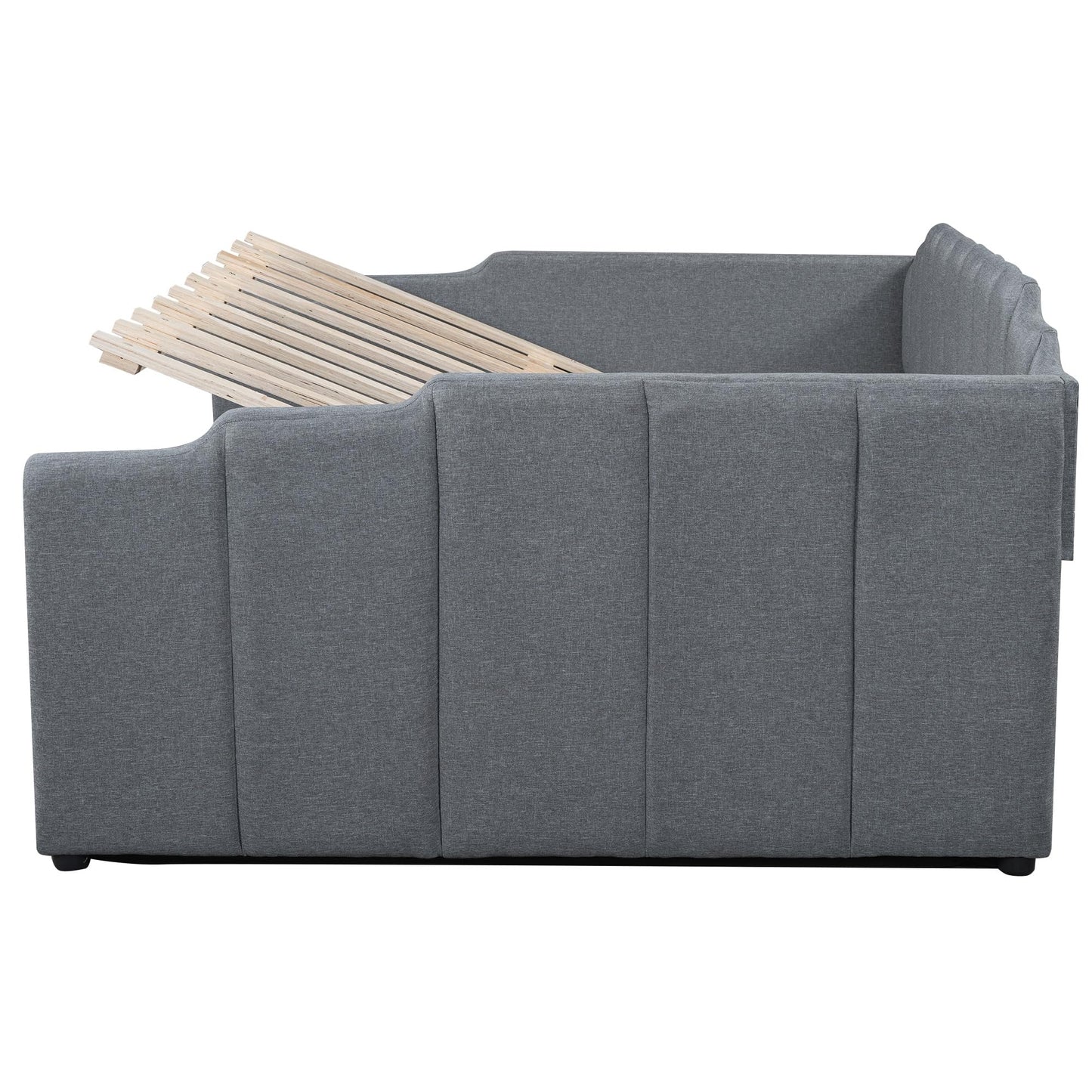 DNYN Full Size Upholstered Daybed for Bedroom,Guest Room,Lift Up Storage Bedframe w/Wood Slat Support,Space Saving Design, Gray