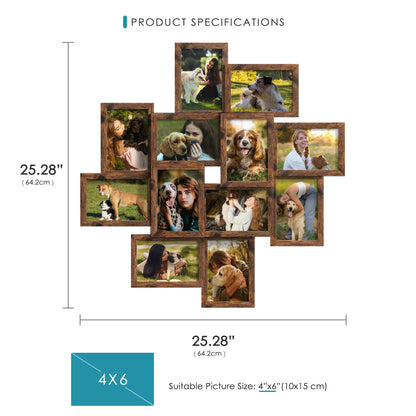 DUENPY 4x6 Collage Picture Frames, 12-Pack Solid Wood Photo Frame, Picture Frames Collage Wall Decor, Set with Glass Front, Assembly Required, Brown