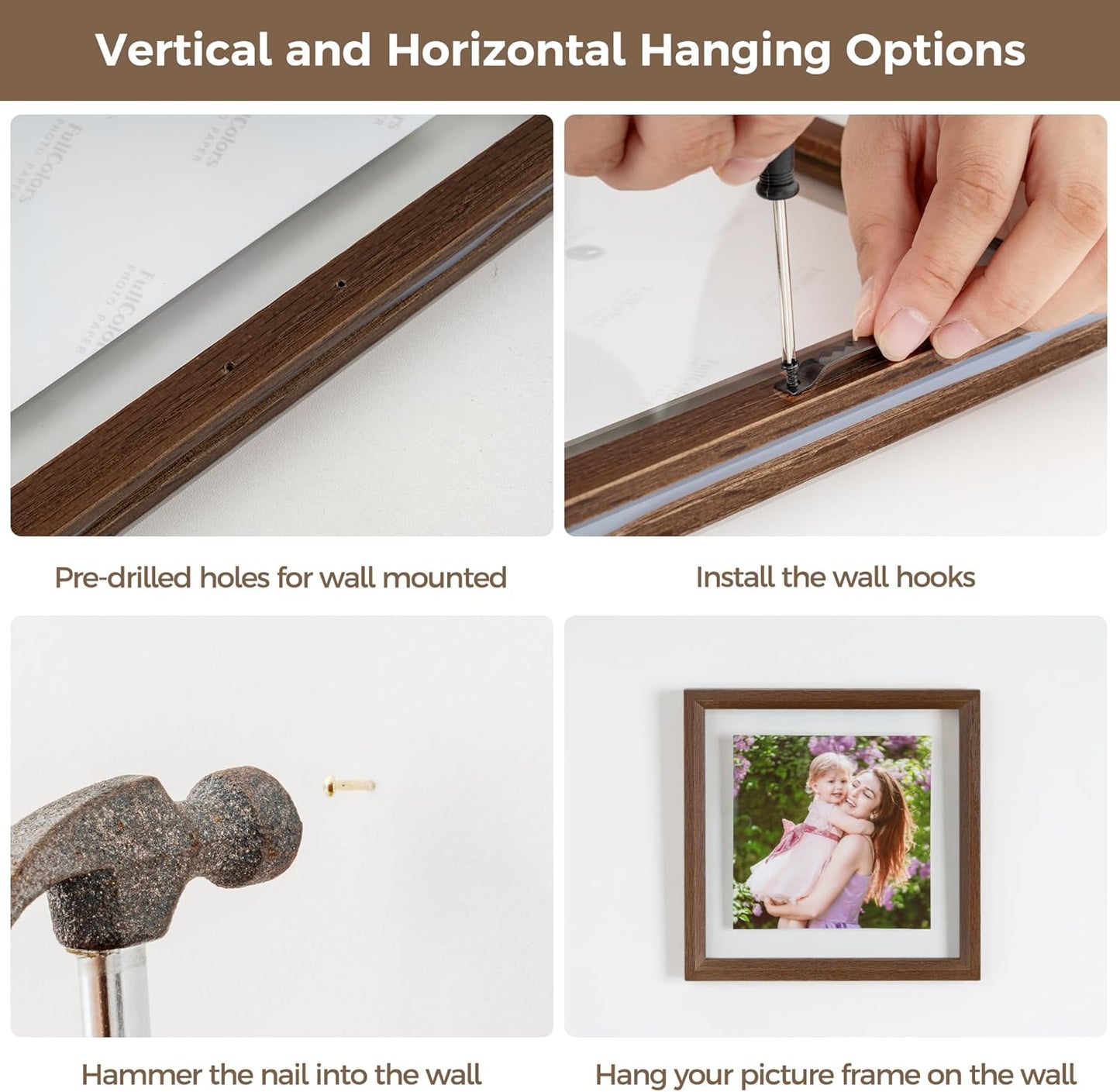 8x10 2x3 4x6 5x7 6x8 8''x10'' Axeman Floating Picture Frame - Solid Oak Wood Picture Frame, Double Tempered Glass Photo