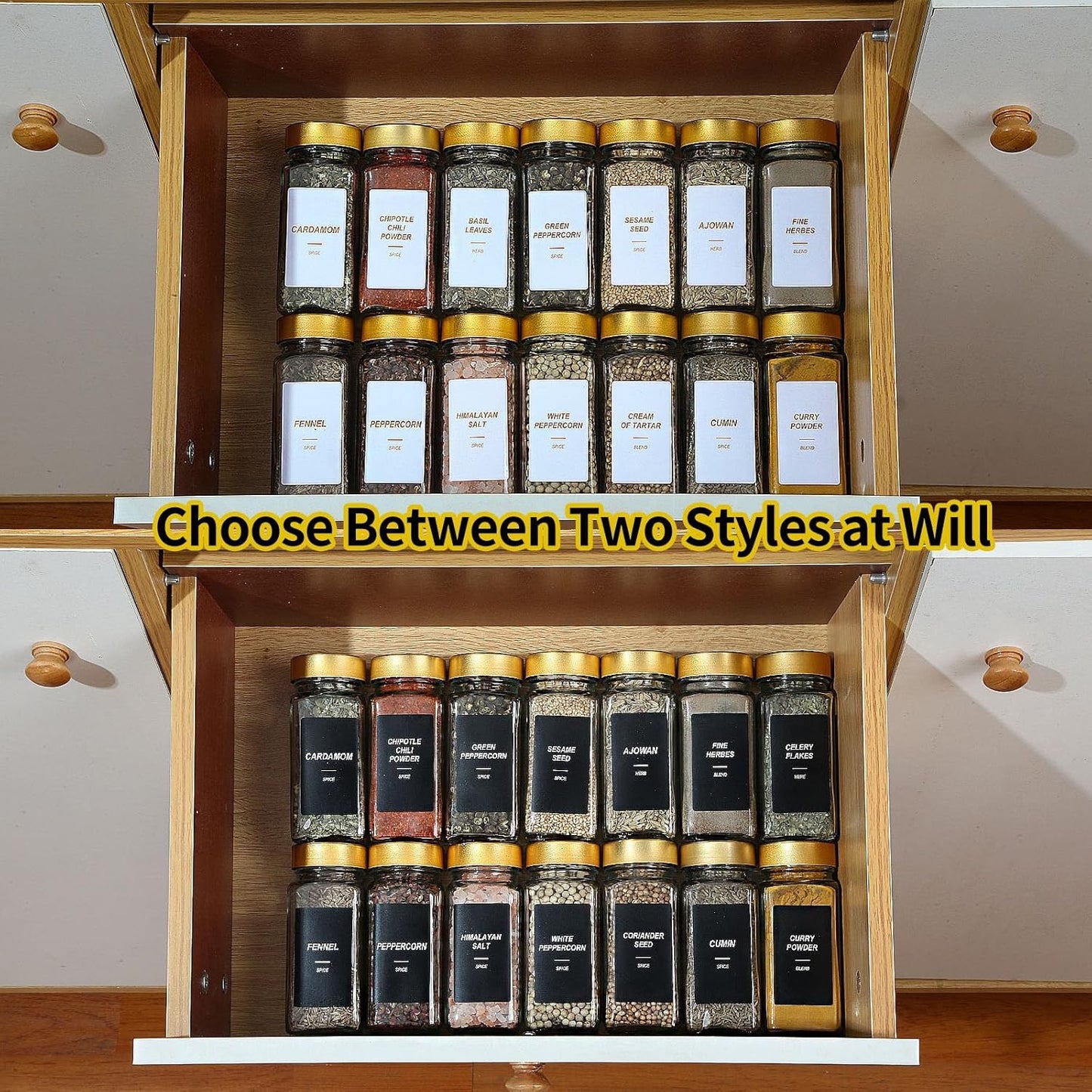24Pcs Lids-4 oz Set (24) Glass Spice Jars with Label, Spice Jars with Shaker Gold Spice Seasoning Jars Bottles