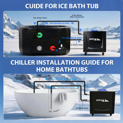EONIX 1/2 HP Cold Plunge Chiller for Ice Bath – Upgraded Faster Cooling to 42°F, Built-in Filter & Pump, Insulated Hoses, Energy Saving & Low Noise – for Home Athlete Recovery & Cold Water Therapy