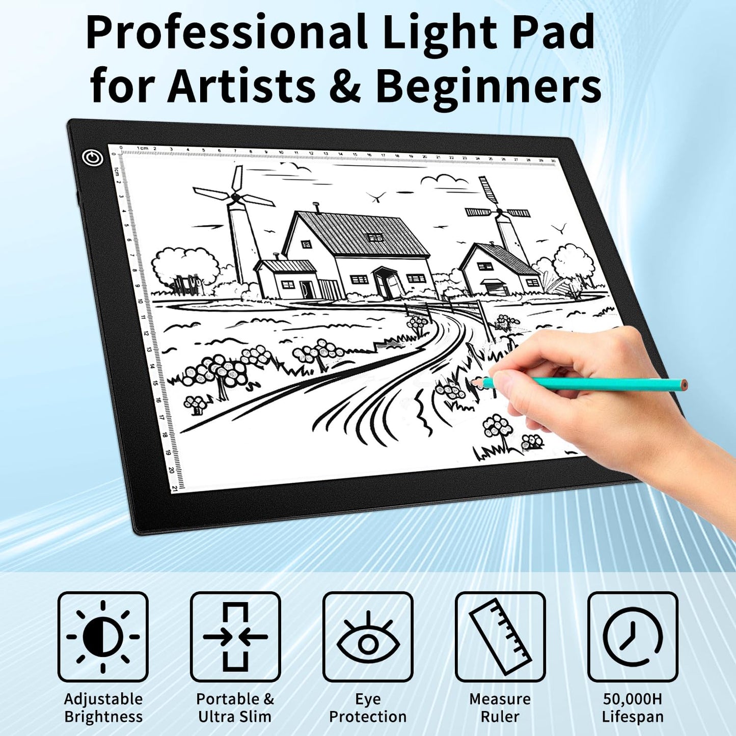 A4 LED Light Pad for Tracing, Adjustable Brightness Drawing Light Board forDiamond Painting, Vinyl Weeding, Sketching & Tattoo Transfer, USB PoweredEye-Care Light Box for Kids & Artists