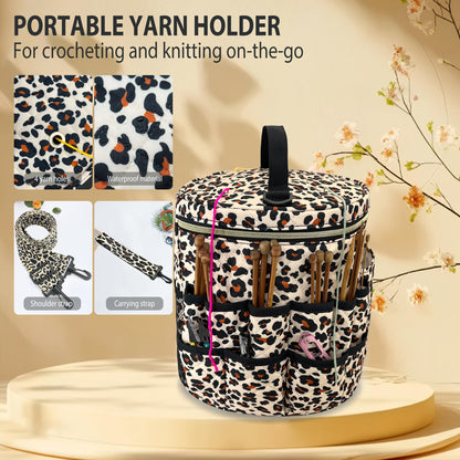 GuirCygne Crochet Bag Organizer – Durable & Heavy Duty Yarn Storage, Spacious 6L Knitting Bag for Crafters and Beginners, Easy-to-Use Leopard