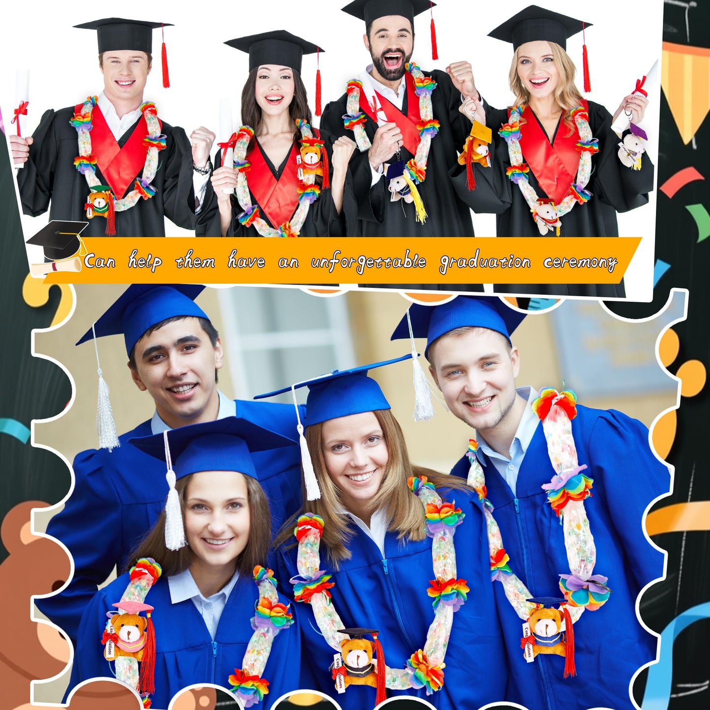 Mikasee 180 Pcs Graduation Candy Lei Making Kit 10 Mini Graduation Bear Bulk 10 Pcs Mesh Bag 150 Pcs Flower Pieces with 10 Rolls Gift Ribbon Wrapping DIY for School Graduation Wreaths