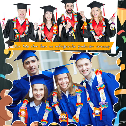 Mikasee 180 Pcs Graduation Candy Lei Making Kit 10 Mini Graduation Bear Bulk 10 Pcs Mesh Bag 150 Pcs Flower Pieces with 10 Rolls Gift Ribbon Wrapping DIY for School Graduation Wreaths
