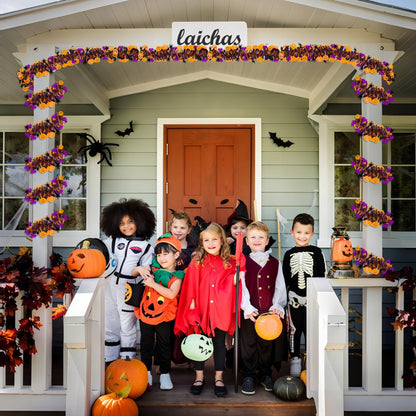 Halloween Garland Decorations,50Ft Glitter Tinsel Pumpkin Bats Spider Garland Decor for Tree Car Golf Cart Parade Float Indoor Outdoor Holiday Home Burnt Orange Black Purple (Purple)