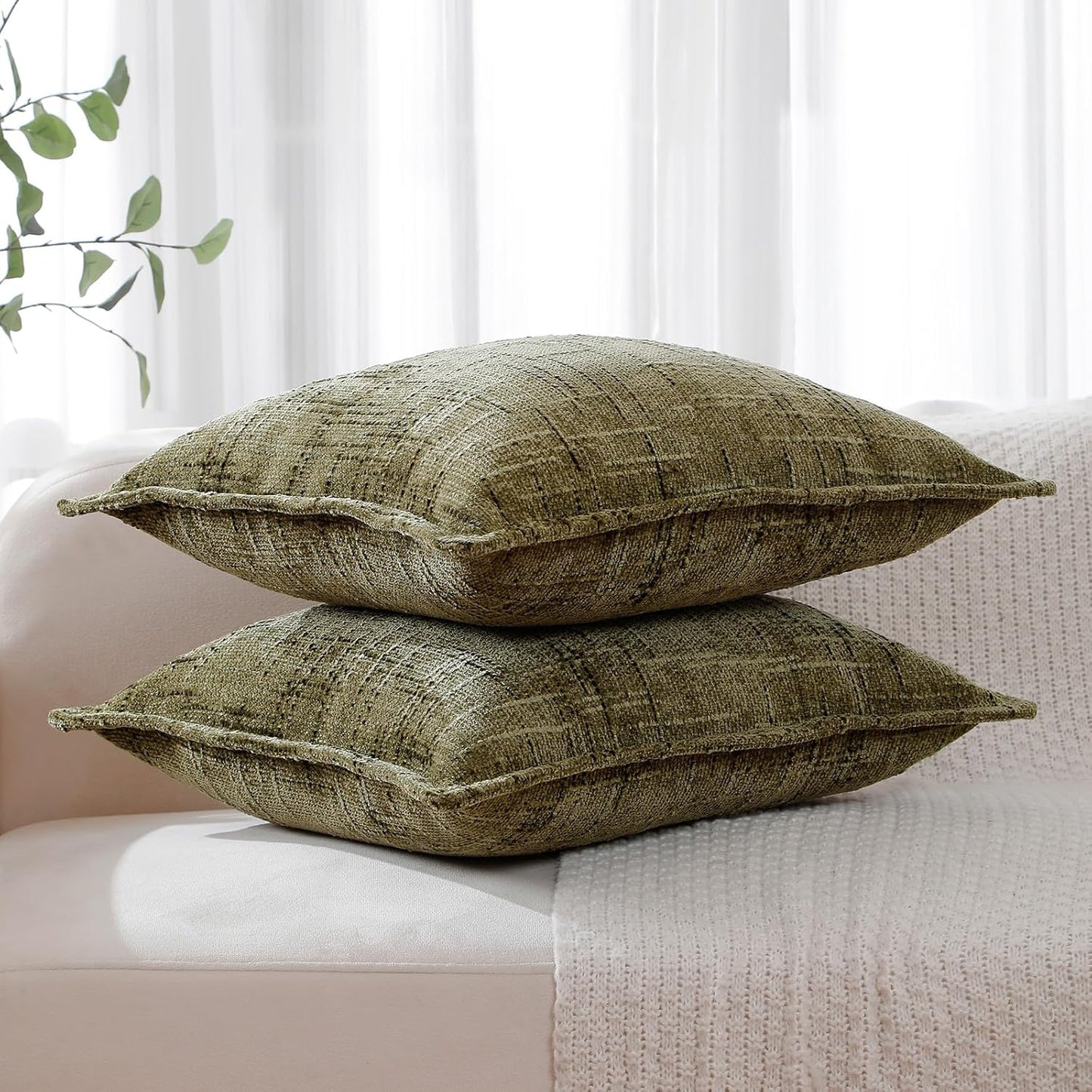 18x18 Set 2, HPUK Fall Chenille Soft Throw Pillow Covers of Accent Cushion Covers for Living Room, Bedroom, Decorative