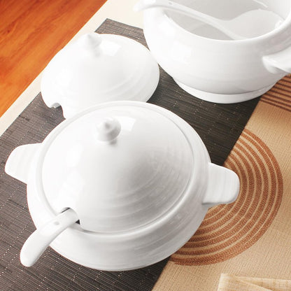 Creativity Home Casserole Dish with Serving Handles, 2.7 Qt soup Tureen With Lid and a 9.4-inch Spoon, for Dinner and Party Microwave Safe 11.6 Inch