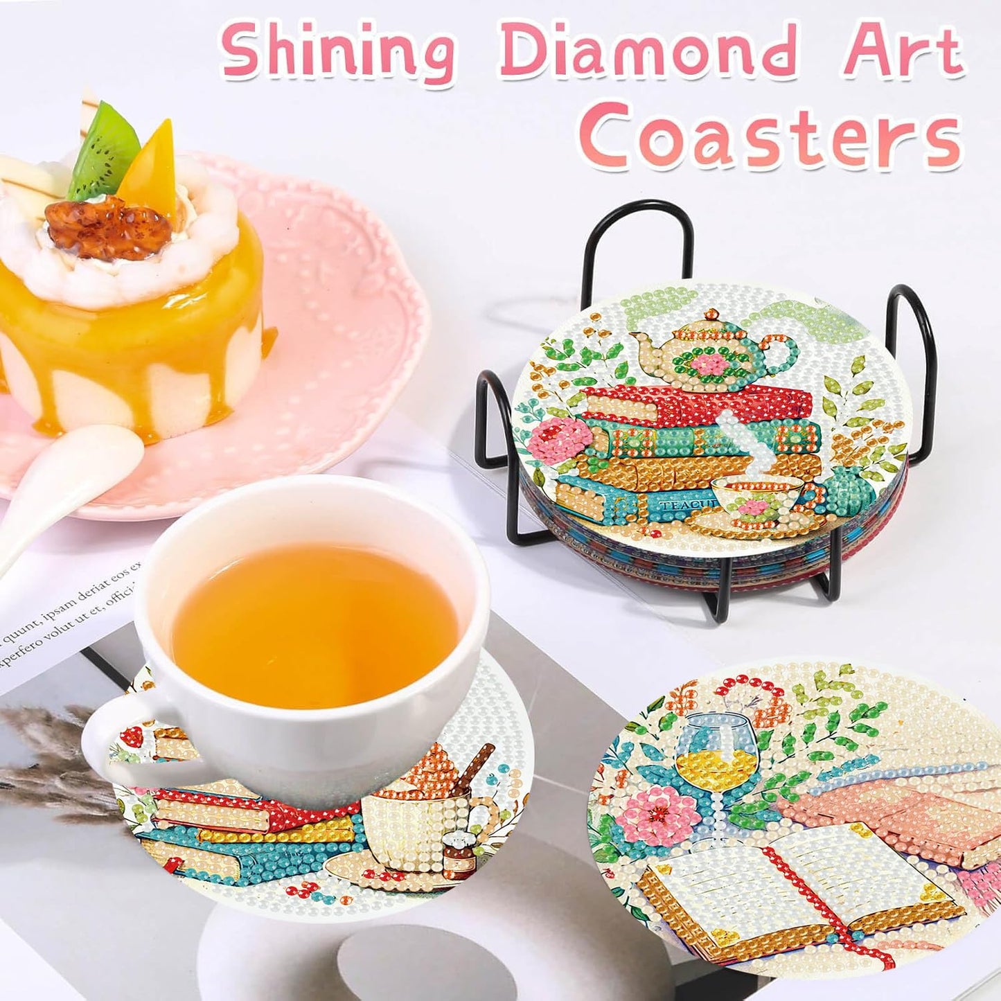8 PCS Diamond Art Coasters Kits Book Diamond Painting Coaster Kits Diamond Coasters with Holder Cork Pads Gem Art Dots Paintings Crafts Supplies for Adults Beginners