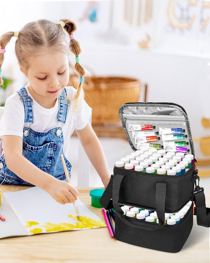 ZOMICE Acrylic Paint Organizer Bag for 72 Bottles (2 oz), Portable Acrylic Paint Storage Case with Shoulder Strap & Handle,Double Layer Art Supply Carrying Bag with Removable Dividers & Extra Pocket