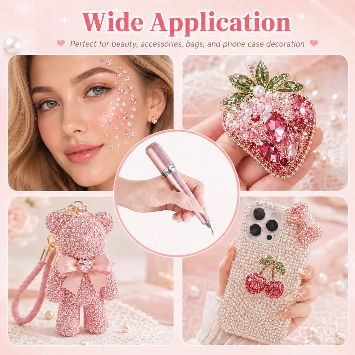 Wireless Electric Diamond Art Pen, Vacuum Diamond Painting Pen No Wax Needed, 150° Ergonomic Tip, Quiet Lightweight & Rechargeable Diamond Art Accessories for Adults (Pink)