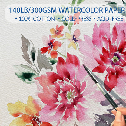 50 Pack Blank Watercolor Cards with Envelopes 4 x 6 Inch 140lb/300GSM 100% Cotton Heavyweight Foldable Water Color Cardstock, Acid-Free Watercolor Cards to Paint for Christmas Birthday