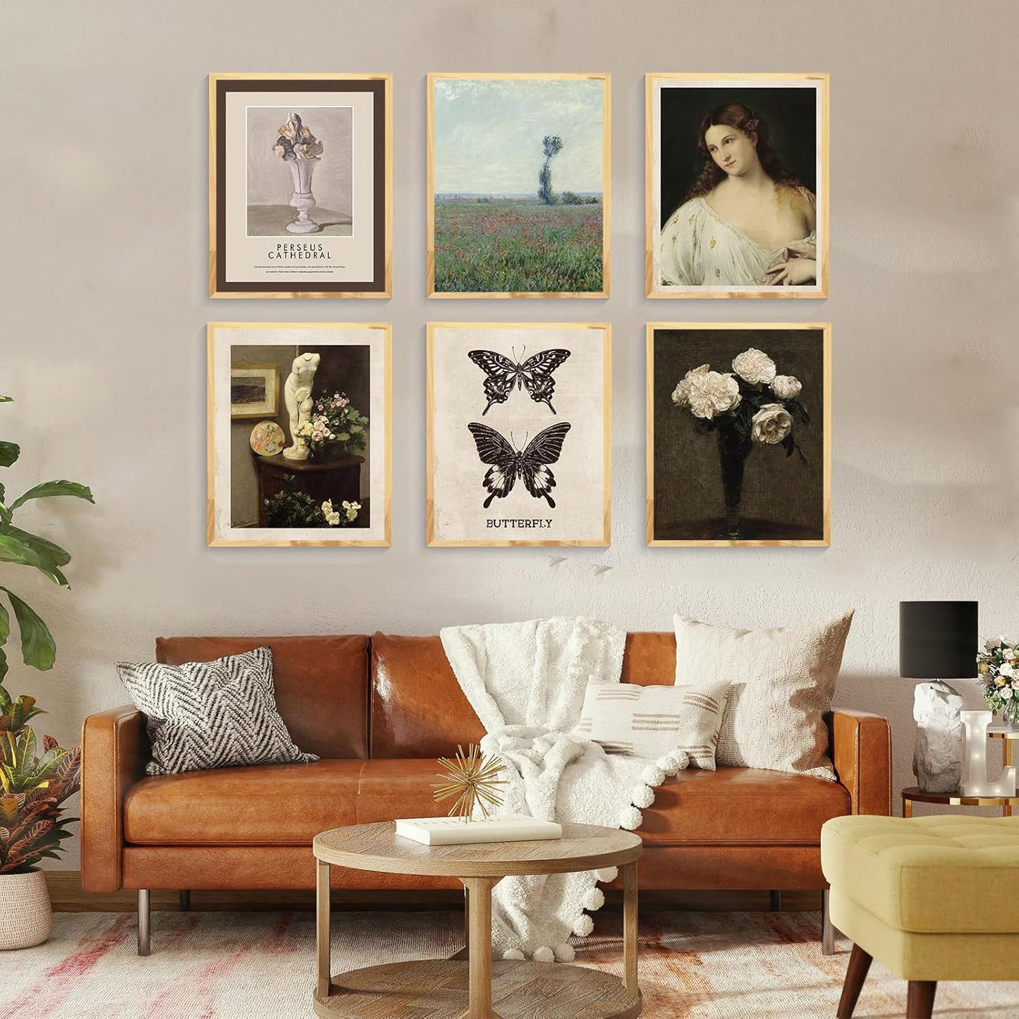 QIAOMICS Vintage Wall Art Prints, Rustic Aesthetic Farmhouse Poster, Flower Landscape Painting