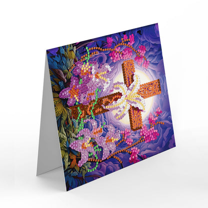pigpigboss 8 Packs Cross Diamond Painting Greeting Card Kit, Lily Flower Diamond Art Birthday Cards with Envelopes, Diamond Dots Thank you Card for Adult Beginner Holiday Blessing