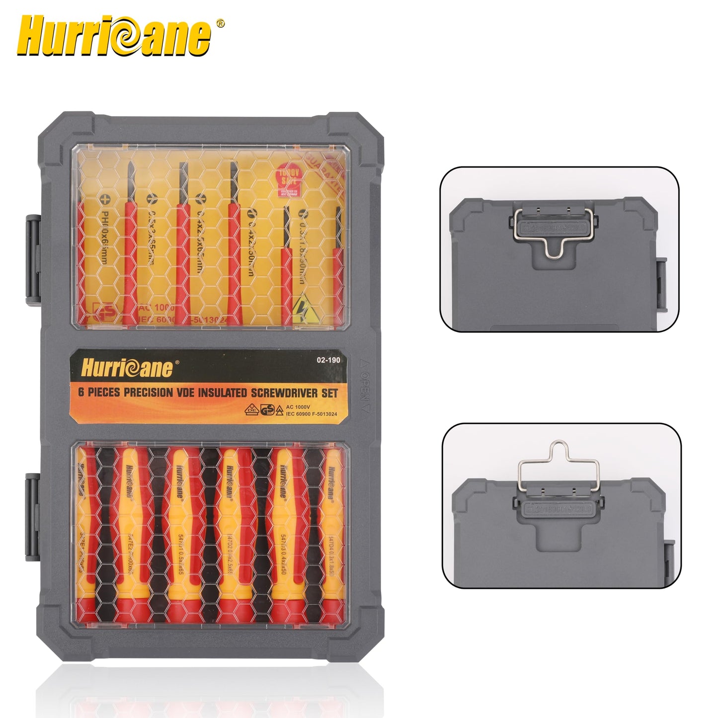 HURRICANE 1000V Precision Insulated Screwdriver Set, 6 Piece Insulated Electrician Screwdriver Set with Magnetic Tips for Electrical Repairs. Slotted(1.8mm, 2.0mm, 2.5mm, 3.0mm), Phillips(PH00, PH0)
