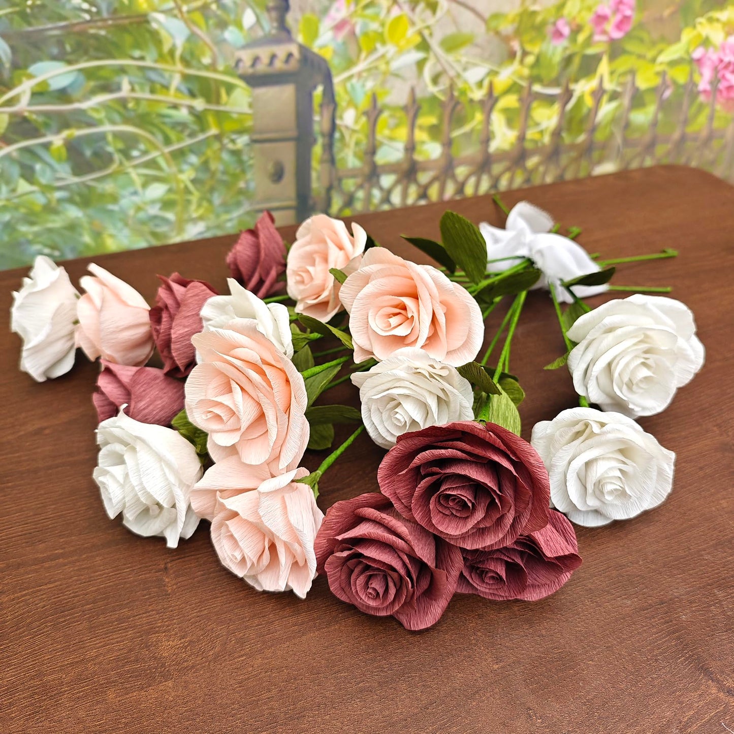 Mybbshower Dusty Pink Crepe Paper Rose Craft Kit for Weddings Home Decor Gift Giving Handmade DIY Gift Wrapping Paper Crafts Birthday Wedding Holiday Paper Flower Set of 18