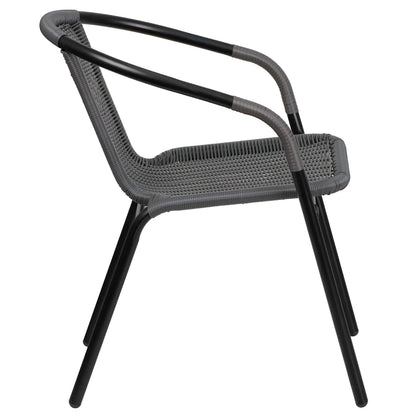 Flash Furniture Lila Modern Rattan Indoor/Outdoor Stackable Dining Chairs, Stacking Rattan Bistro Chairs for Patio or Restaurant, Set of 4, Gray