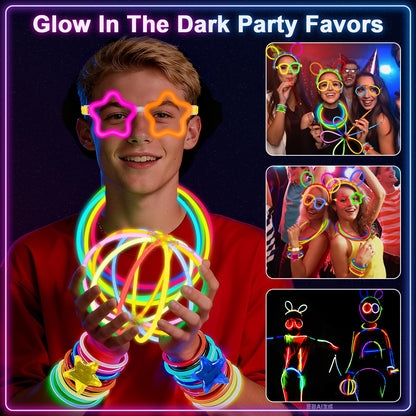 647PCS Glow Sticks, Glow in the Dark 4th of July Party Favors Party Supplies for Adults Glow Sticks Bulk & Connectors Light Up Glasses Headbands Bracelets Necklace for Birthday Wedding Patriotic 250th