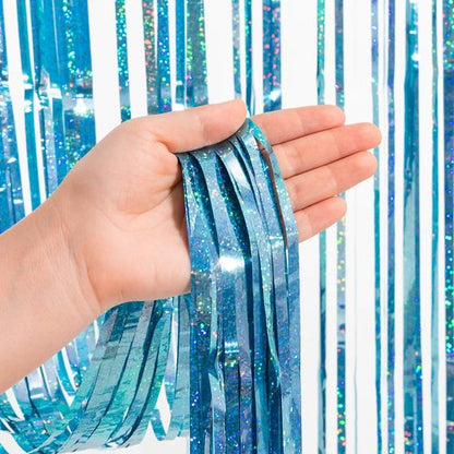 GREATRIL Blue Tinsel Curtain Backdrop - Foil Streamers for Frozen, Mermaid & Baby Parties - Set of 2