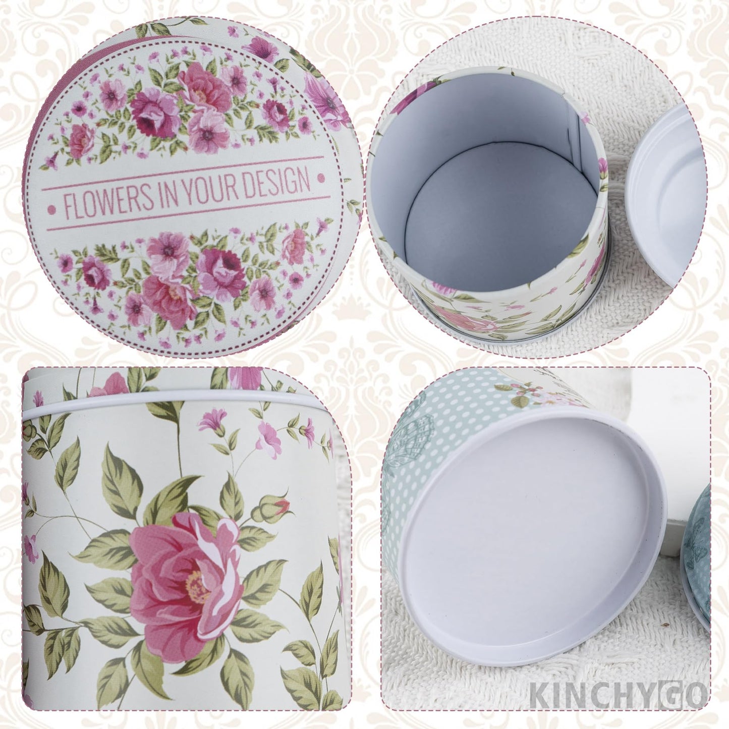 KINCHYGO, 6 Pack Mini Tin Box Floral Tinplate Empty Tins Canister Containers for Jewelry Storage Case