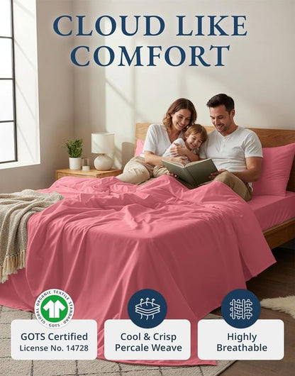LANE LINEN 100% Organic Cotton King Size Bedsheets - Soft, Comfy Luxury Percale Cooling Sheets | Oeko-Tex Certified, Mineral Red