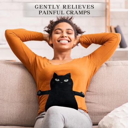 Large Microwave Heating Pad with Washable Cover 21 * 12" Microwavable Heating Pads for Cramps, Back, Neck Shoulder Pain Relief, Cordless Weighted Moist Heat Pack, Black Cat