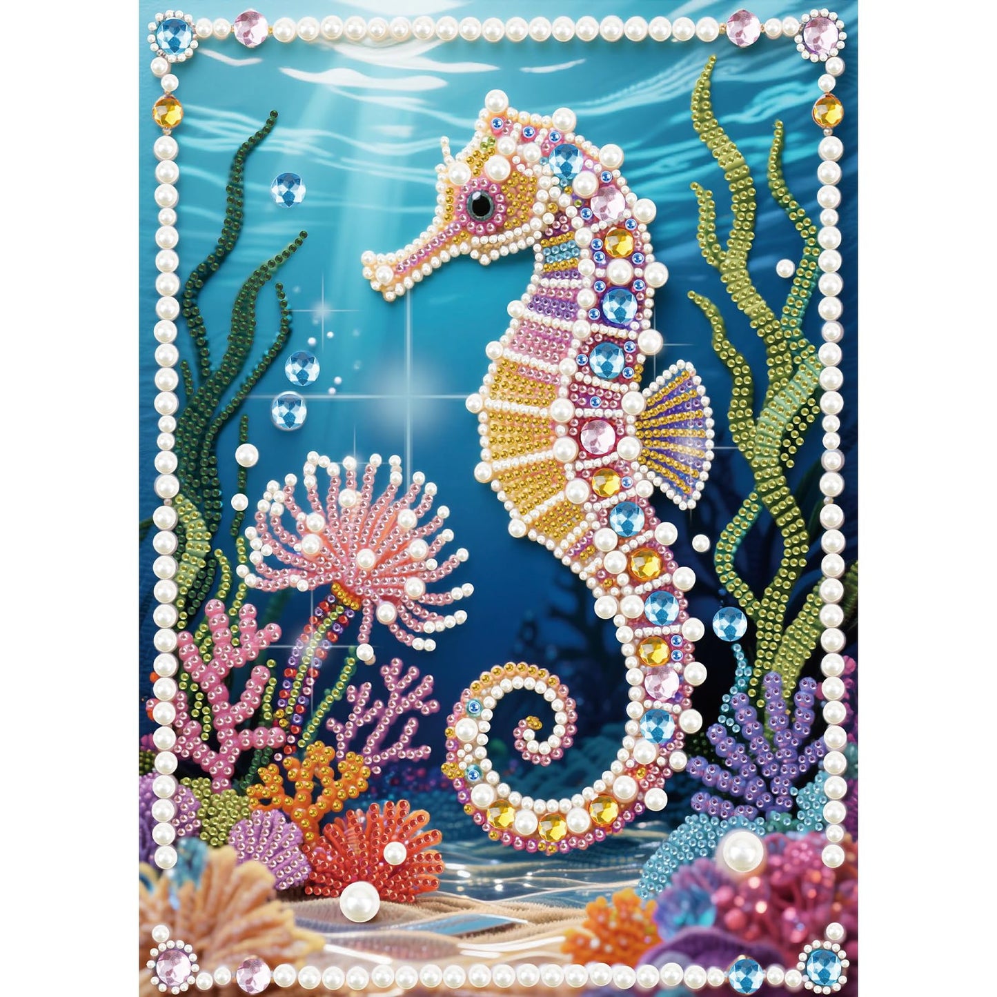 Stalente Pearl Diamond Painting Kits for Adults Seahorse, 5D Special Shape Diamond Art Kits for Beginners, Crystal Rhinestones Diamond Painting for Home Wall Decoration Gift 12×16inch, Animal